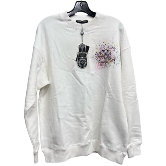 Chrome Hearts X Comme des Garcons white Splatter Crewneck Sweatshirt Men Sz S